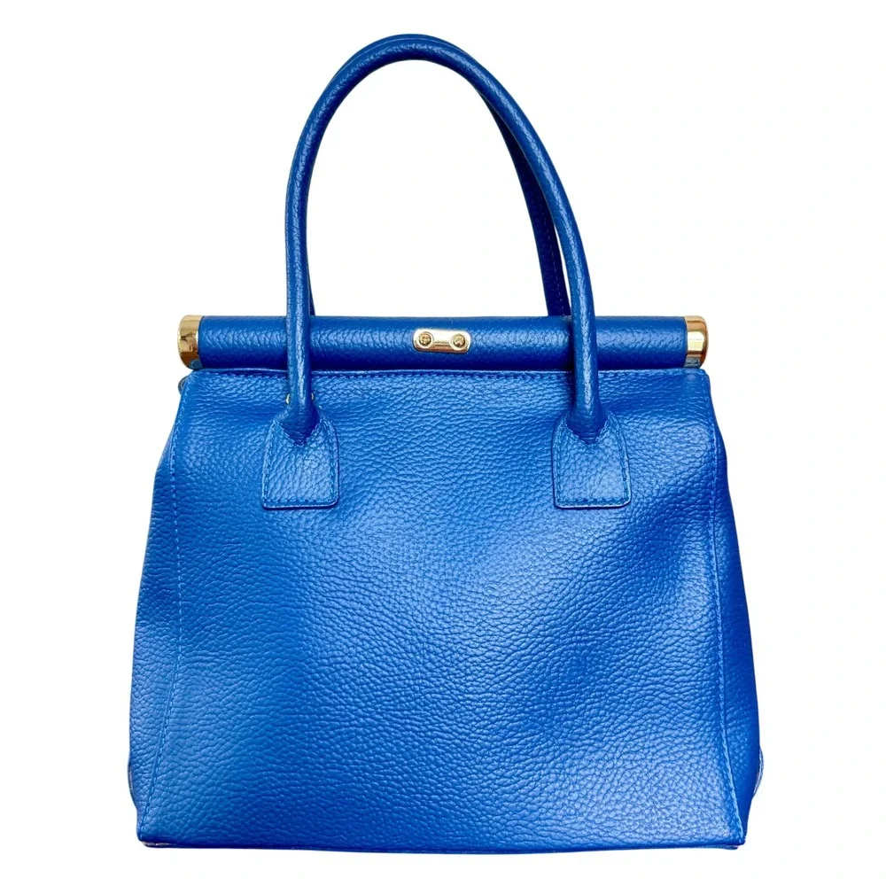 Italian Leather Satchel Quiet Luxury Y2K Cobalt‎ Blue Top Handle Crossbody Bag